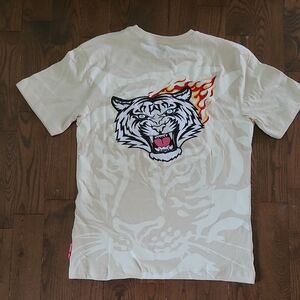New Member Only Men's Cream Graphic T-Shirt Embroidered Tiger Size M